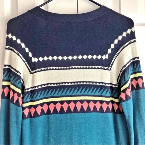 Nollie Boho Blue Aztec Print Long Grandpa Cardigan Small - Picture 14 of 14